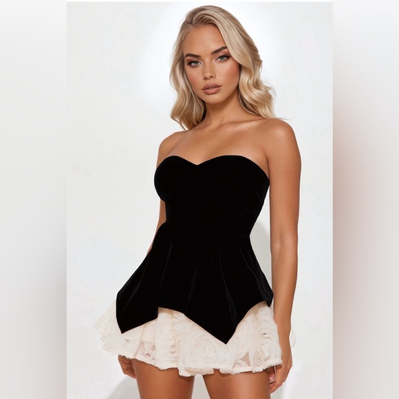 Fashion Nova Black Velvet & Rosette Mini Dress – Size M (NWT) - Picture 2 of 8